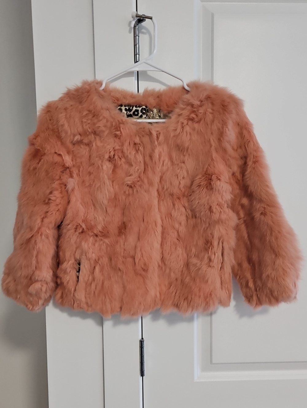 Luxury Plush Real Rabbit Fur Jacket in Peach 3/4 Sleeves